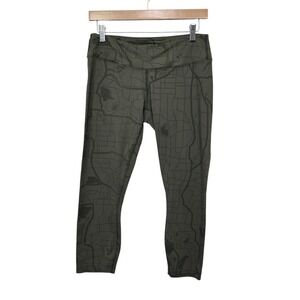 NOBULL Womens Training Leggings Olive Green Map‎ Print Cropped Size Large